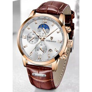 LIGE Men's Watch Luxury Leather Waterproof Sport Quartz Wristwatch Chronograph